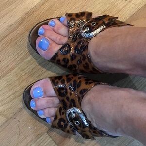 Brighton leopard patent leather mules